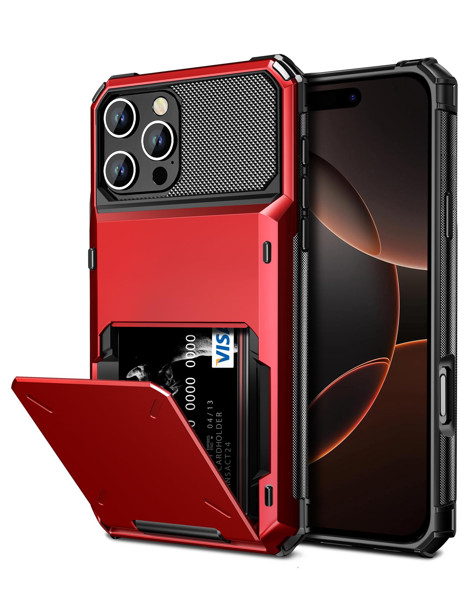 Photo 1 of Vofolen Compatible with iPhone 16 Pro Max Case with Card Holder Dual Layer Heavy Duty Drop Protection Hidden Flip 4-Card Slot Wallet Phone Case for iPhone 16 Pro Max for Women Men, 6.9 Inch Red