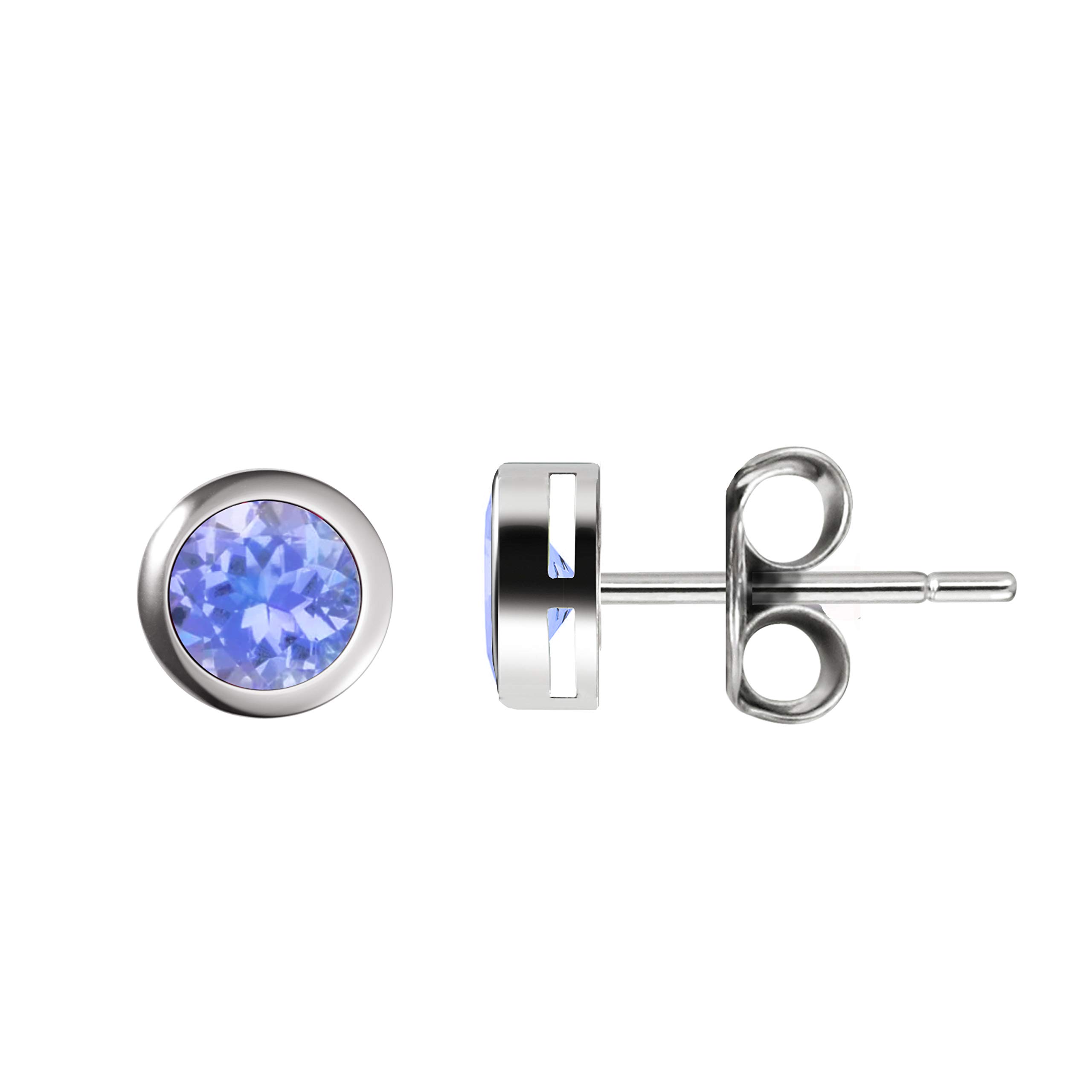 Franki Baker Small & Dainty Natural Tanzanite Gemstones Stud Earring Set in 925 Sterling Silver. Stud Diameter: 5mm