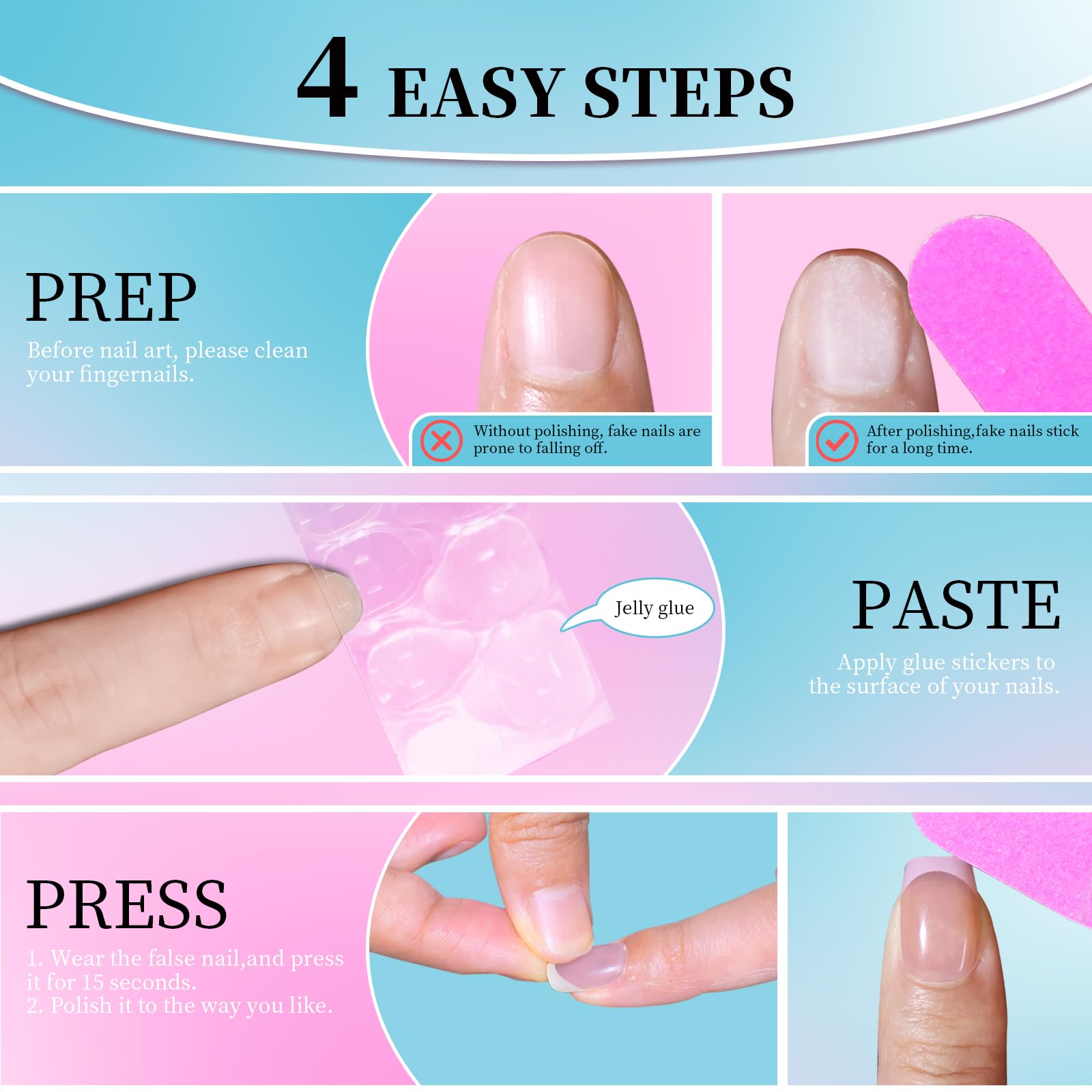 Frinail Black Press on Fake Nails Short Square,Gel Manicure Glossy Acrylic Stick on False Nails Kit for Women Girls,24PCS 10 Size Glue On Nails for Small Flat Medium Gig Long Nail Beds - Image 6