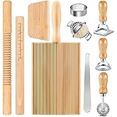 10 Pcs Pasta Making Tools Kit, Wooden Threaded Rolling Pin, Rolling Pin With Scales, Gnocchi Board, Dough Scraper, Dumpling Maker, 5 Ravioli Stamp Maker Cutter For Pasta Maker And Kitchen DIY Gift