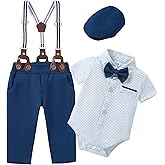 ZOEREA Baby Boy Suit Gentleman Outfit Clothes Infant Tuxedo Short Sleeve Dress Shirt+Suspender Pants+Bowtie+Hat 0-18M