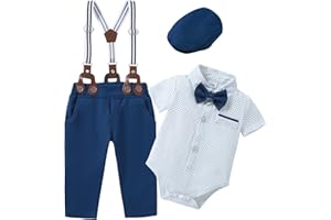 ZOEREA Baby Boy Suit Gentleman Outfit Clothes Infant Tuxedo Short Sleeve Dress Shirt+Suspender Pants+Bowtie+Hat 0-18M
