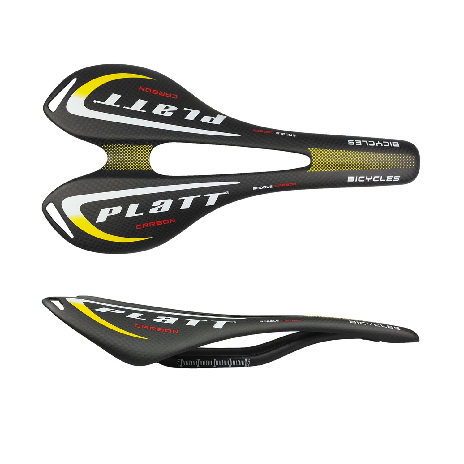 PLATT Bike Carbon Fiber Saddle Lightweigth Bicycle Seat for Road Bike and Mountain Bike 3K Matte,Yellow