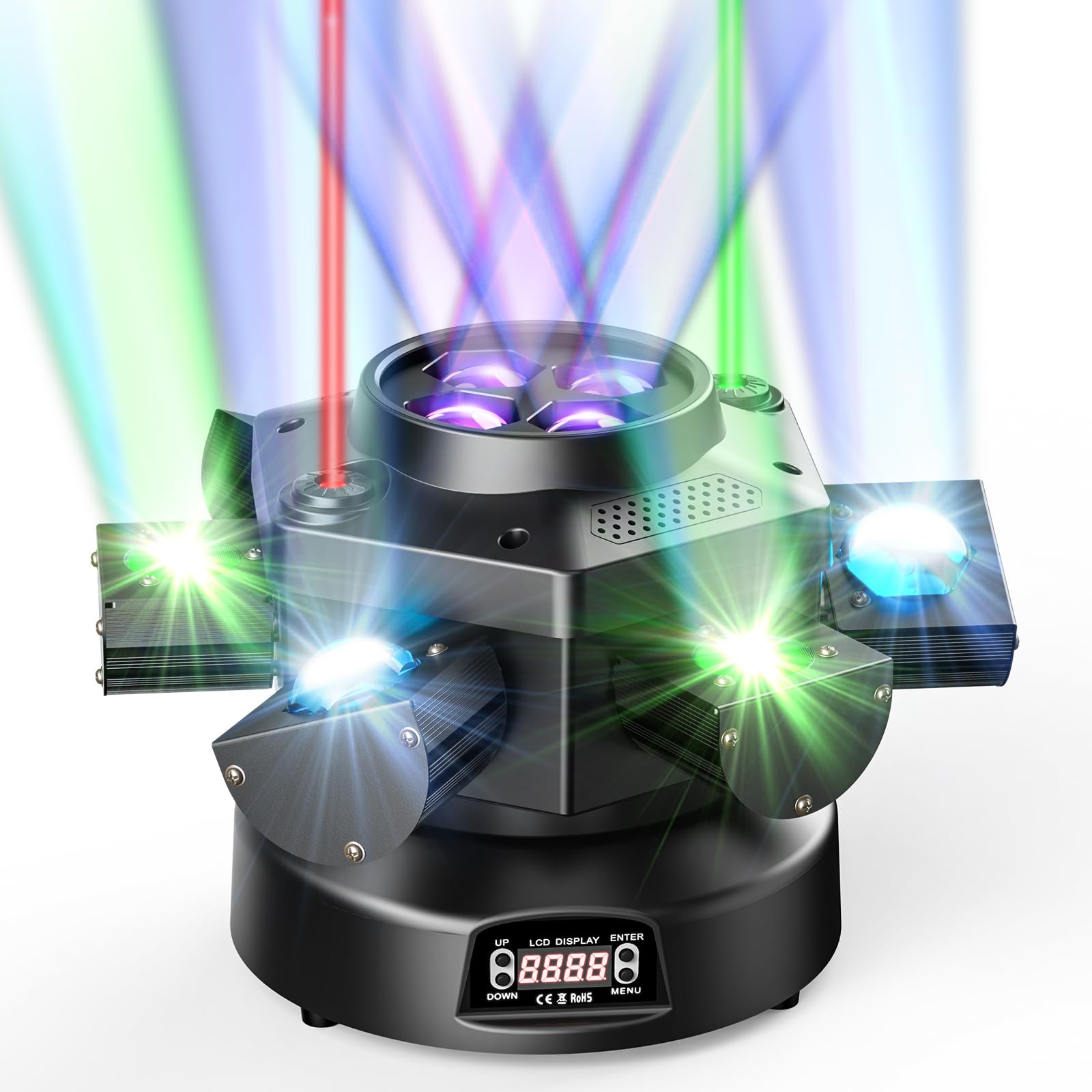 Photo 1 of Moving Head DJ Lights, 150W RGBW LED Moving Head Light with Mixed Lighting Effects, 6 Arms Party Lights Support DMX-512 & Sound Activated, Stage Lights for Party Disco KTV Wedding Club