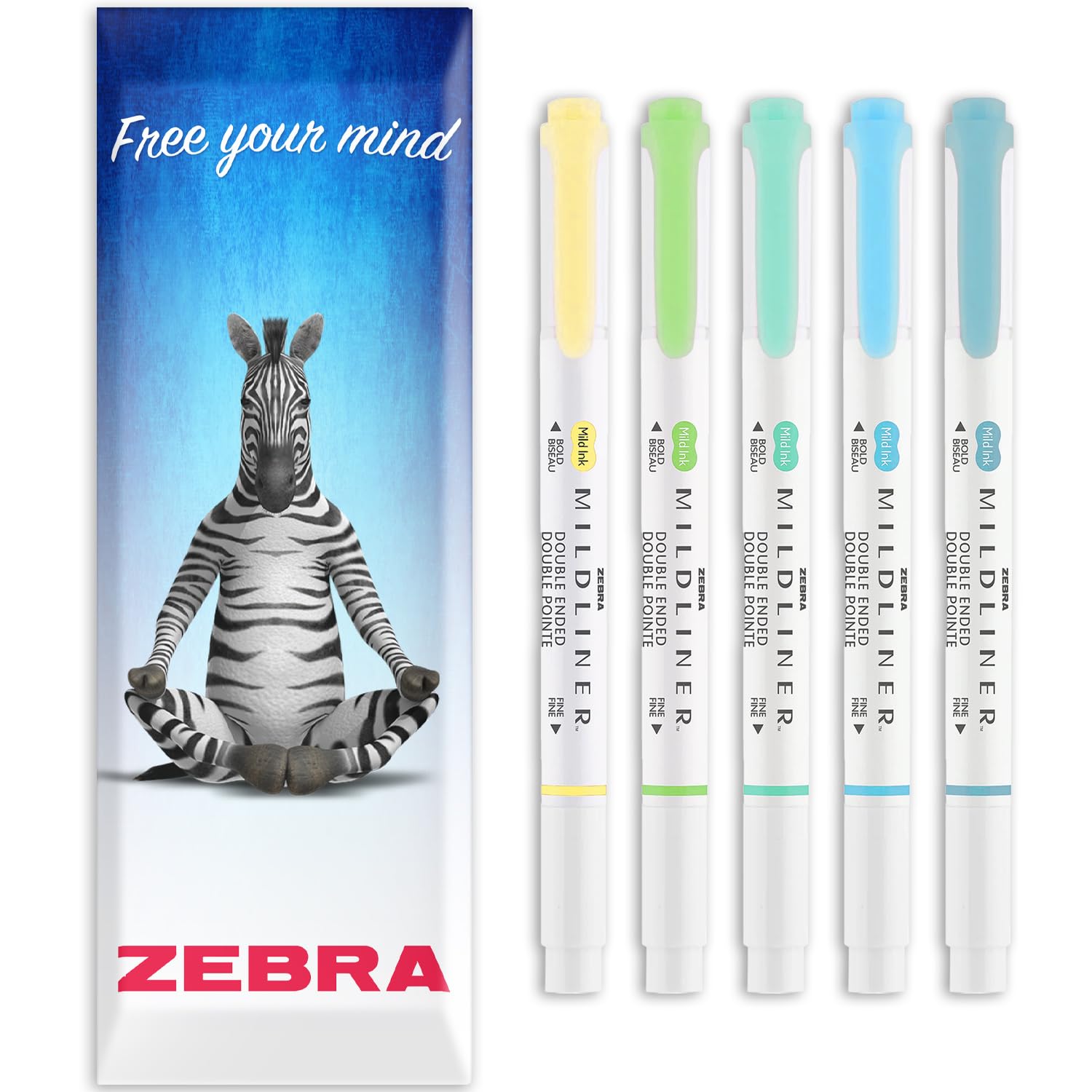 Zebra Mildliner Creative Marker Highlighter Pens - Double Ended - Chisel & Bullet Tip - In Envelope Gift Packaging - Set of 5 (Cool Tones)