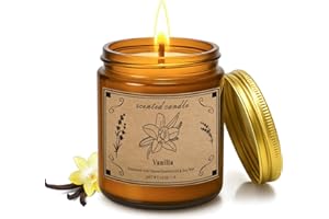 POOTES Scented Candles for Home, 16oz Large Amber Jar Scented Candle – Vanilla Soy Wax Candle with 100 Hour Burn Time, Long Lasting Aromatherapy Candle for Relaxing Home Fragrance & Gift Giving