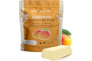 era of nature Organic Unrefined Raw Mango Body Butter Block 32oz - Moisturizing Mango Seed Raw Butter Bar for Skin & Hair, DIY Lip Balm Base, Cream, Soap & Lotion Making Supplies, Personal Skincare