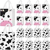 Locmeo 24 Pcs Cow Party Favors Bag Reusable Non Woven Cow Print Gifts Bags with Handles, Farm Themed Goodie Treat Candy Bags for Kids Cow Farm Animals Birthday Party Supplies