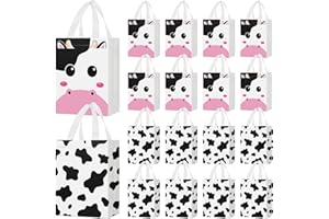 Locmeo 24 Pcs Cow Party Favors Bag Reusable Non Woven Cow Print Gifts Bags with Handles, Farm Themed Goodie Treat Candy Bags for Kids Cow Farm Animals Birthday Party Supplies