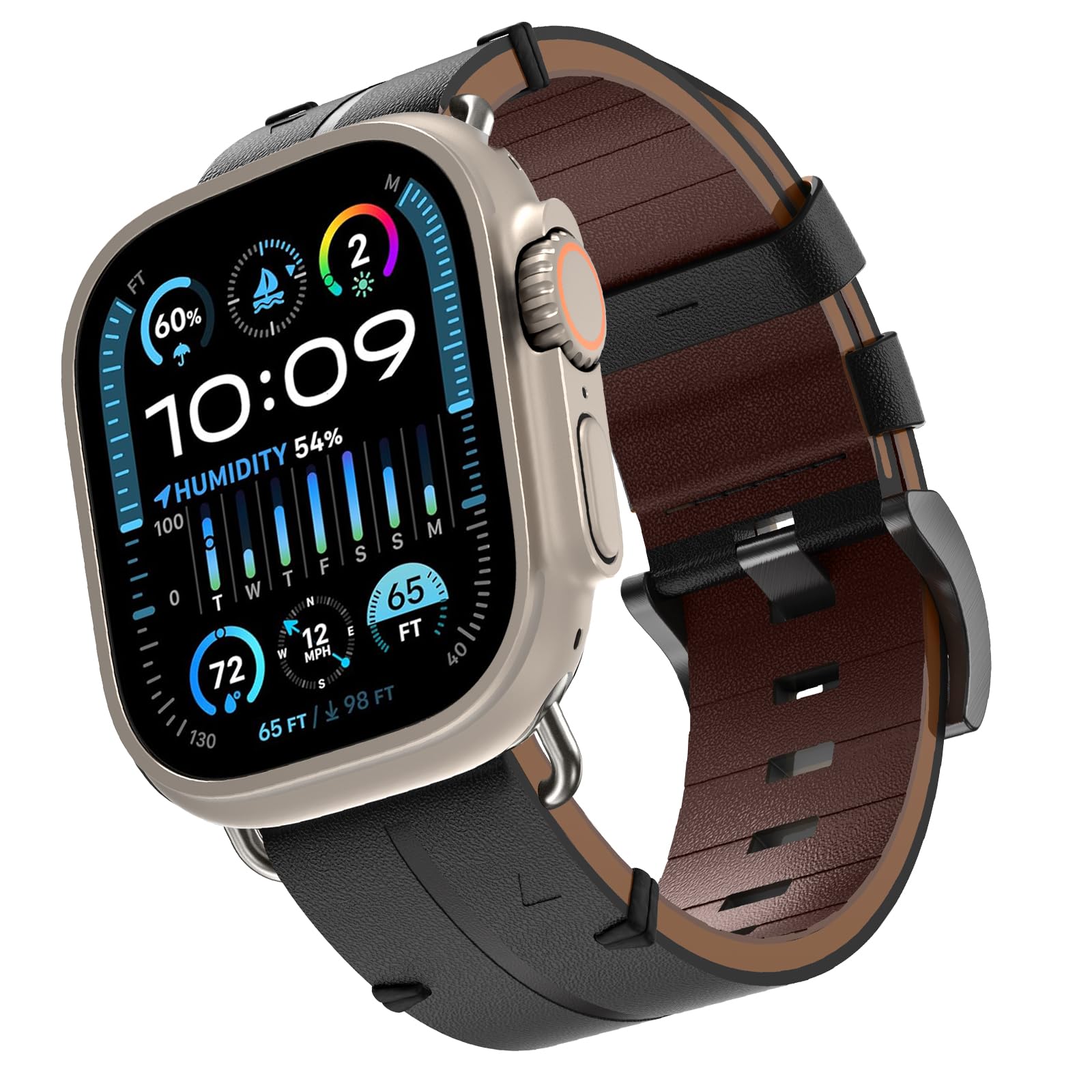Leather Strap for Apple Watch Ultra 2 49mm, Genuine Leather Replacement Watchband Classic Leather Straps for Apple Watch Ultra 49mm 46mm 45mm 44mm 42mm Series 10 9 8 7 SE Series 6 5 4 3 2 1