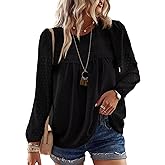 Falechay Boho Tops for Women Long Sleeve Shirts Crewneck Flowy Womens Blouses Dressy Casual Lace Hem Clothing Trendy 2026