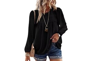 Falechay Womens Fall Tops Crewneck Long Sleeve Shirts Casual Chiffon Blouses Flowy Lace Hem Boho Clothing Trendy 2025
