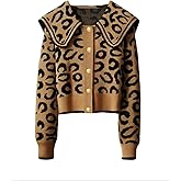 Verdusa Women's Leopard Sailor Collar Cardigan Sweaters Button Up Knit Outerwear