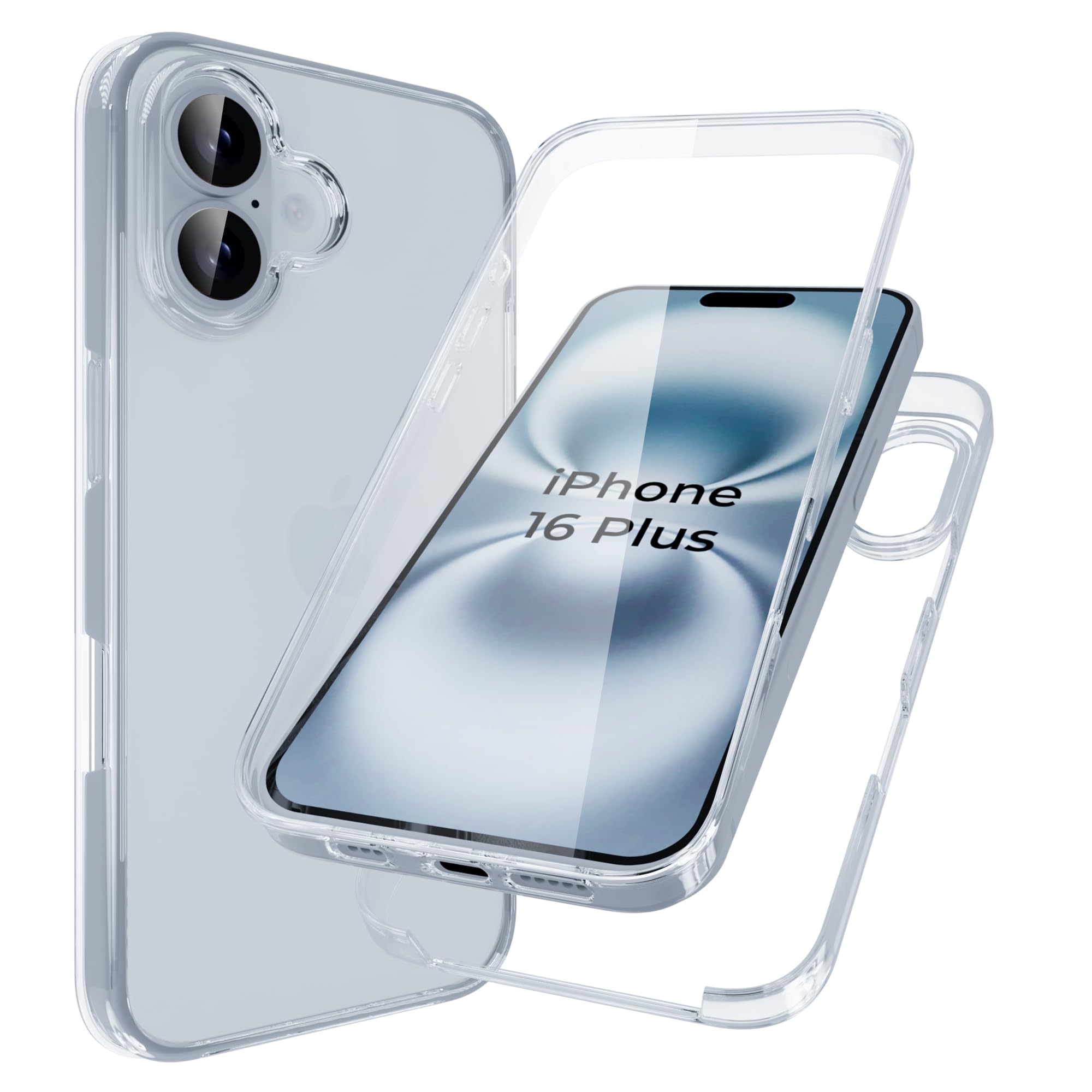 DN-Technology For iPhone 16 Plus Case Clear 360 Front and Back [Full Body Protection] [Anti-Scratch] Shockproof Slim Transparent TPU Phone Cover 6.7 inch