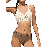 Luckrizyy Girls Swimsuits 2 Piece Bathing Suit Teen Cute Criss Cross Solid Beach Bikini Set Swimwear with Chest Pad 9-16T