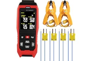 TEKCOPLUS 4-Channel Thermocouple Temperature Data Logger – K/J/T-Type, PC Logging, Adjustable Alarms, Industrial Clamp Probe (±0.2% Accuracy, -200°C to 1372°C) K/J/T-Type Thermocouple Meter