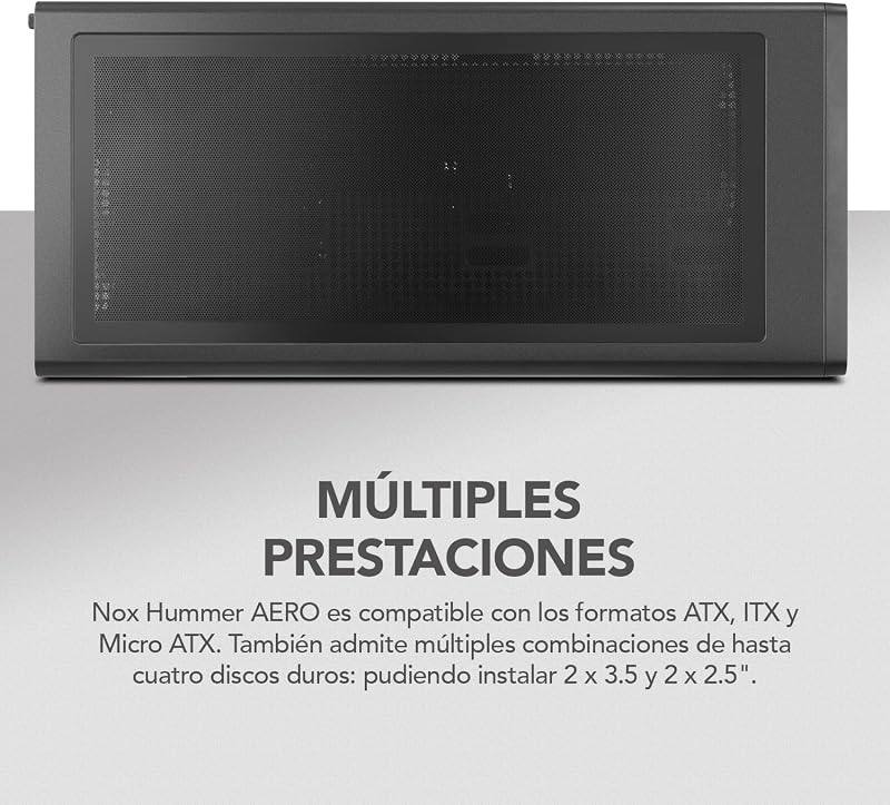 Hummer AERO – Semitorre ATX | M-ATX | ITX Incluye 4 Ventiladores ARGB PWM 140mm, Frontal Mesh, Lateral Cristal Templado, USB-C y USB 3.0, Soporte GPU 420mm, Filtro Magnético, Negro