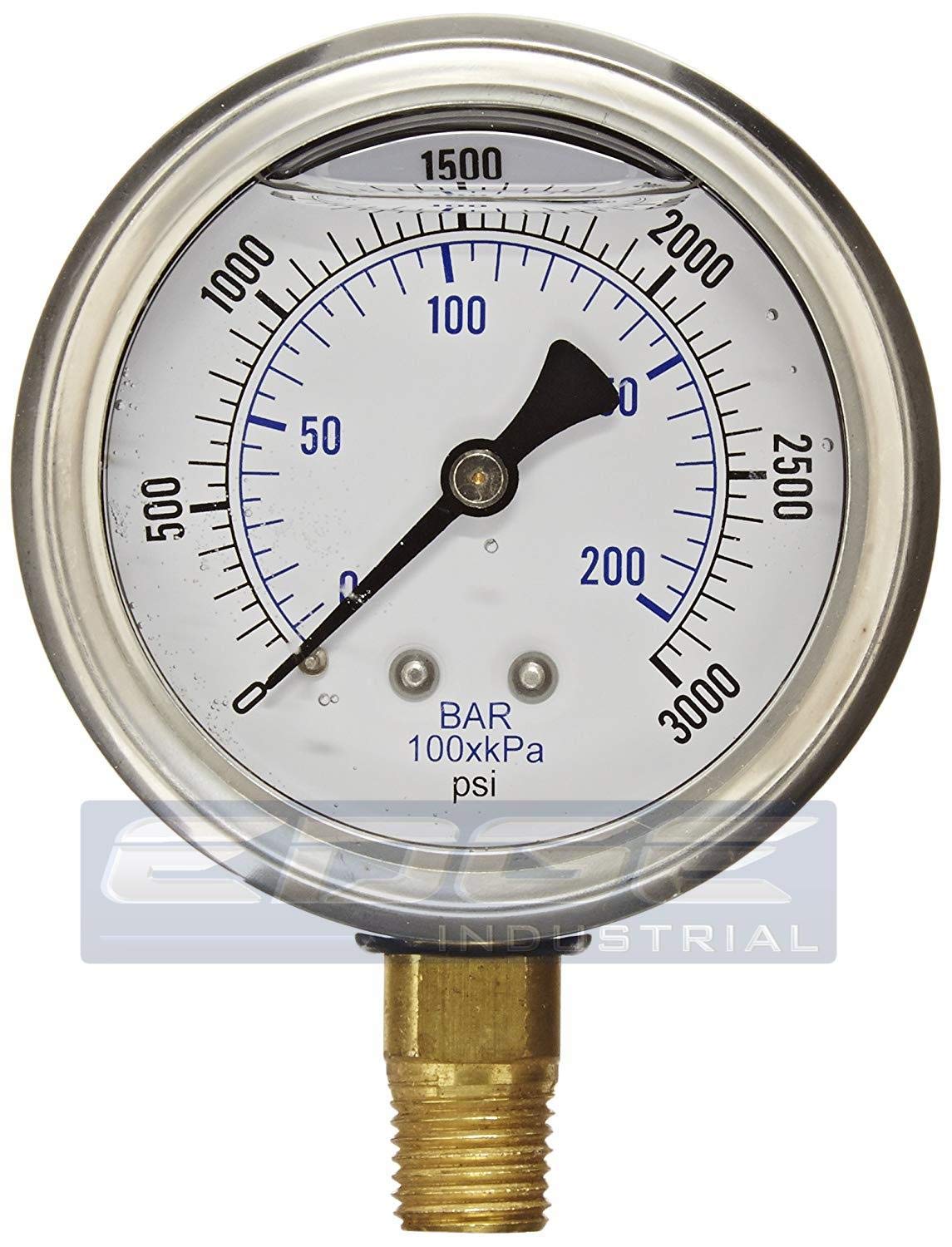 NEW STAINLESS STEEL LIQUID FILLED PRESSURE GAUGE WOG WATER OIL GAS 0 to 3000 PSI LOWER MOUNT 0