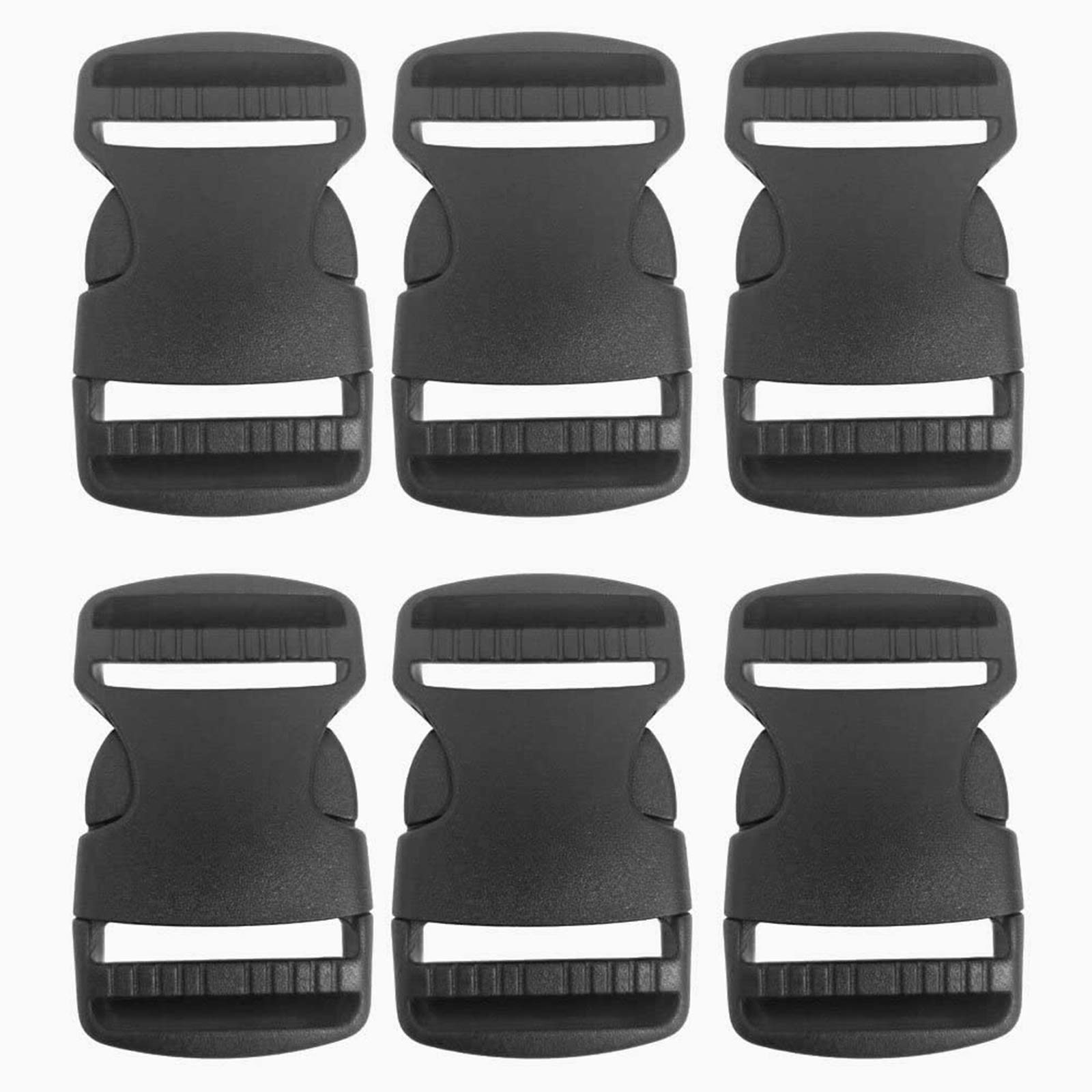BEAULEGAN Plastic Buckles 38 mm (Pack of 6) - Quick Side Release for Luggage Straps, Pet Collar, Backpack Repair, Dual Adjustable Ends, Black