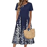 Zeagoo Womens Casual Dresses for Summer Short Sleeve Flare Midi Dress Loose Beach Sundress Pleated Front Dress with Pockets