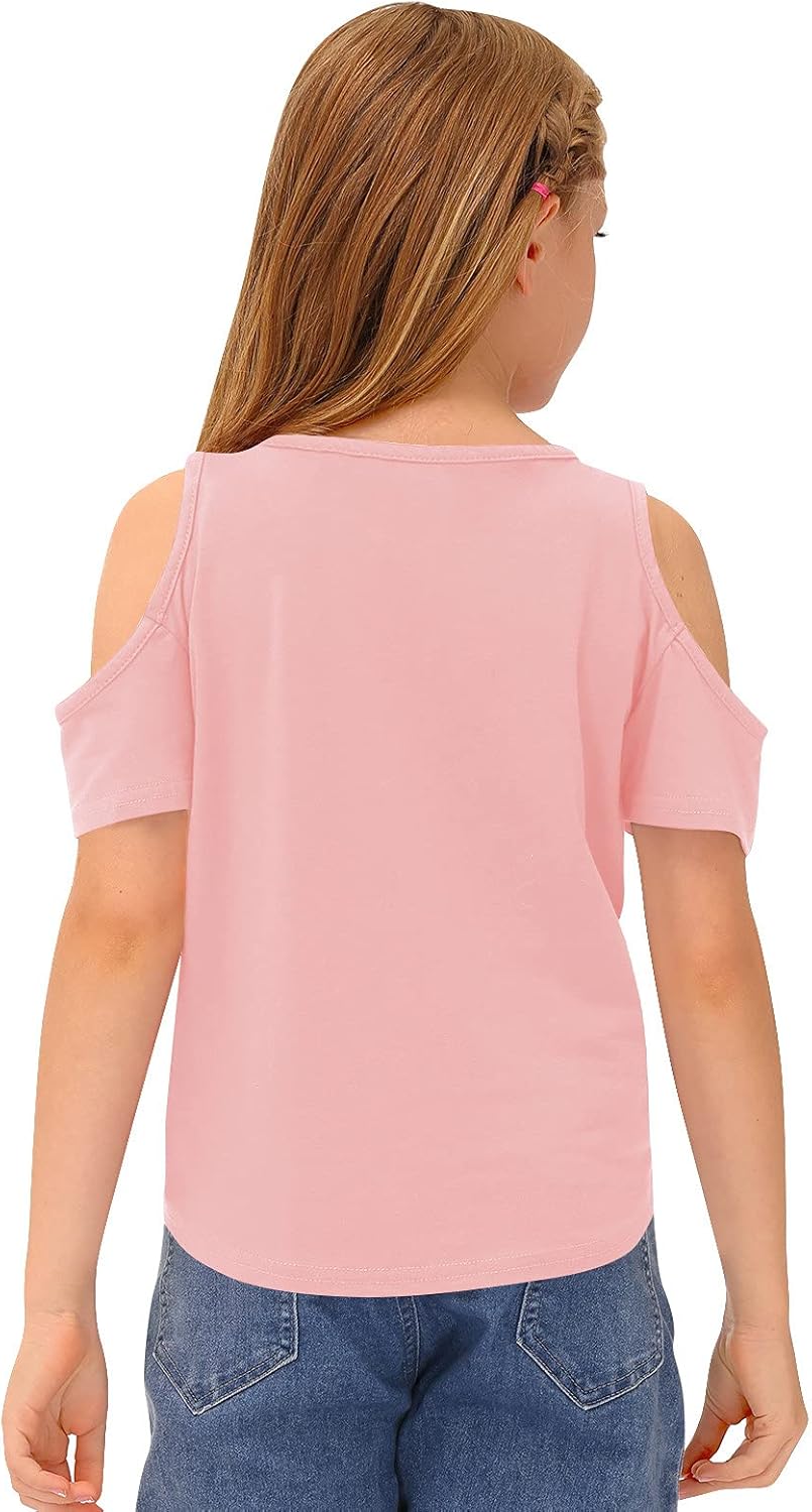 BesserBay Girl's Casual Solid Twist Knot Front Tunic Shirt Cold Shoulder Top 3-12 Years: Clothing