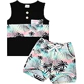 CETEPY Baby Clothes Toddler Boy Summer Tropical Beach Outfits Sleeveless Tank Tops & Pocket Pant set 12 Months-4 Years old