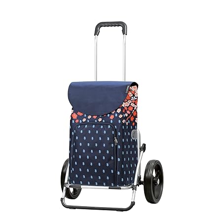 Andersen Einkaufstrolley Royal XXL klappbar mit 3-Speichenrad 25 cm und 41 Liter Einkaufstasche Lily mit Kühlfach blau/orange
