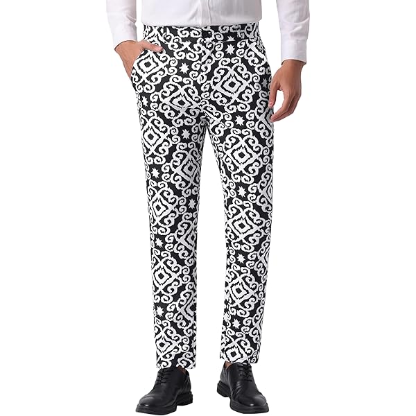 Lars Amadeus Black Argyle Pattern Pants for Men's Regular Fit Flat