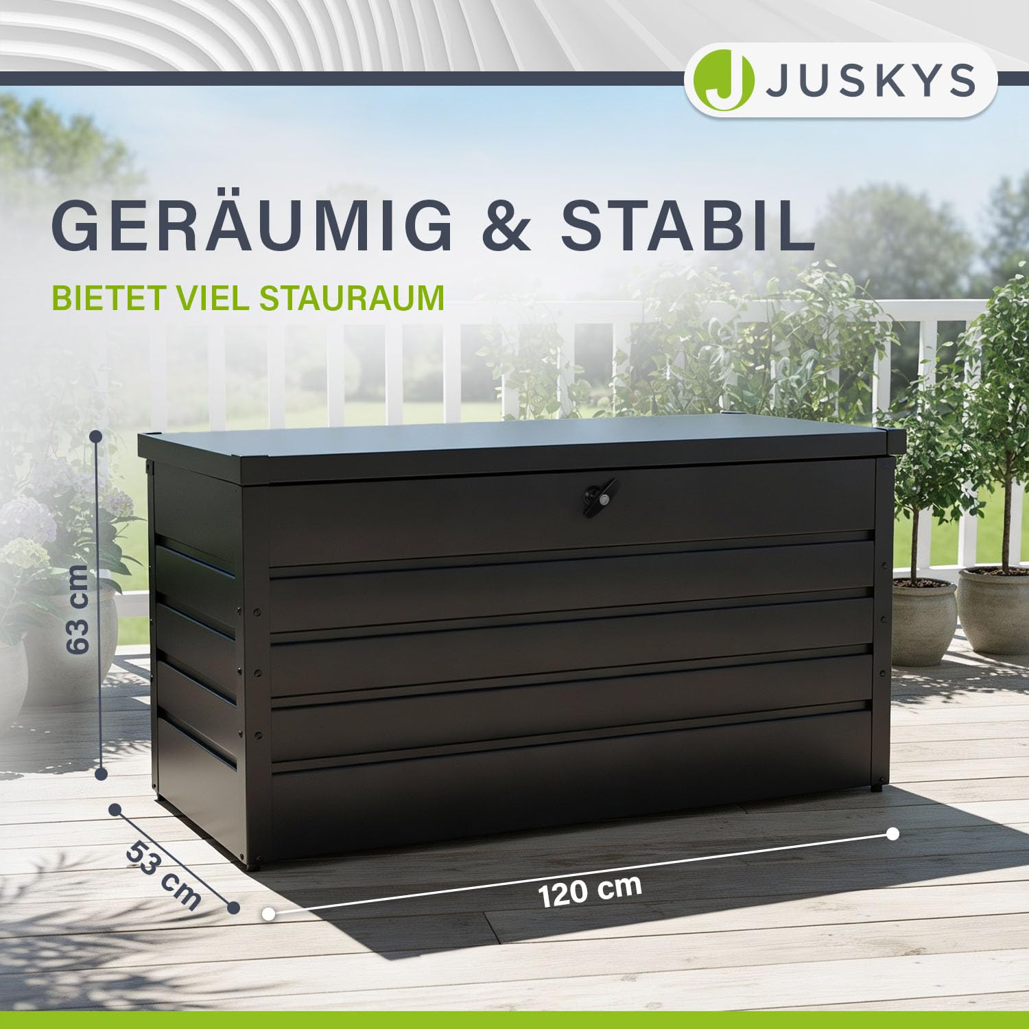 Juskys Metall Aufbewahrungsbox Limani 380 Liter - Outdoor Box - wasserdicht, abschließbar - Gartenbox, Auflagenbox, Kissenbox für Garten Anthrazit 8