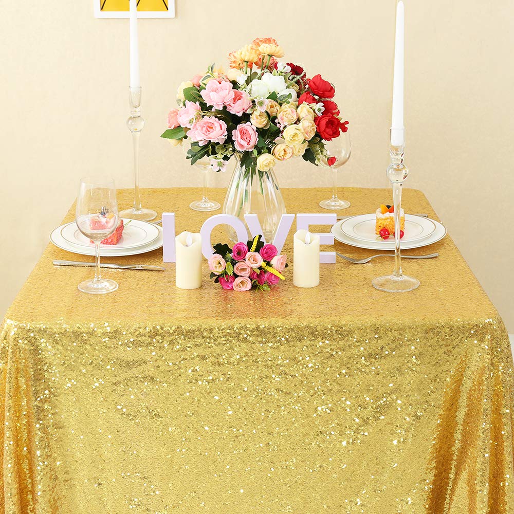 Zdada Gold Seamless Sequin Tablecloth - 55"X55" Sparkly Square Tablecloth Overlay for Wedding Party
