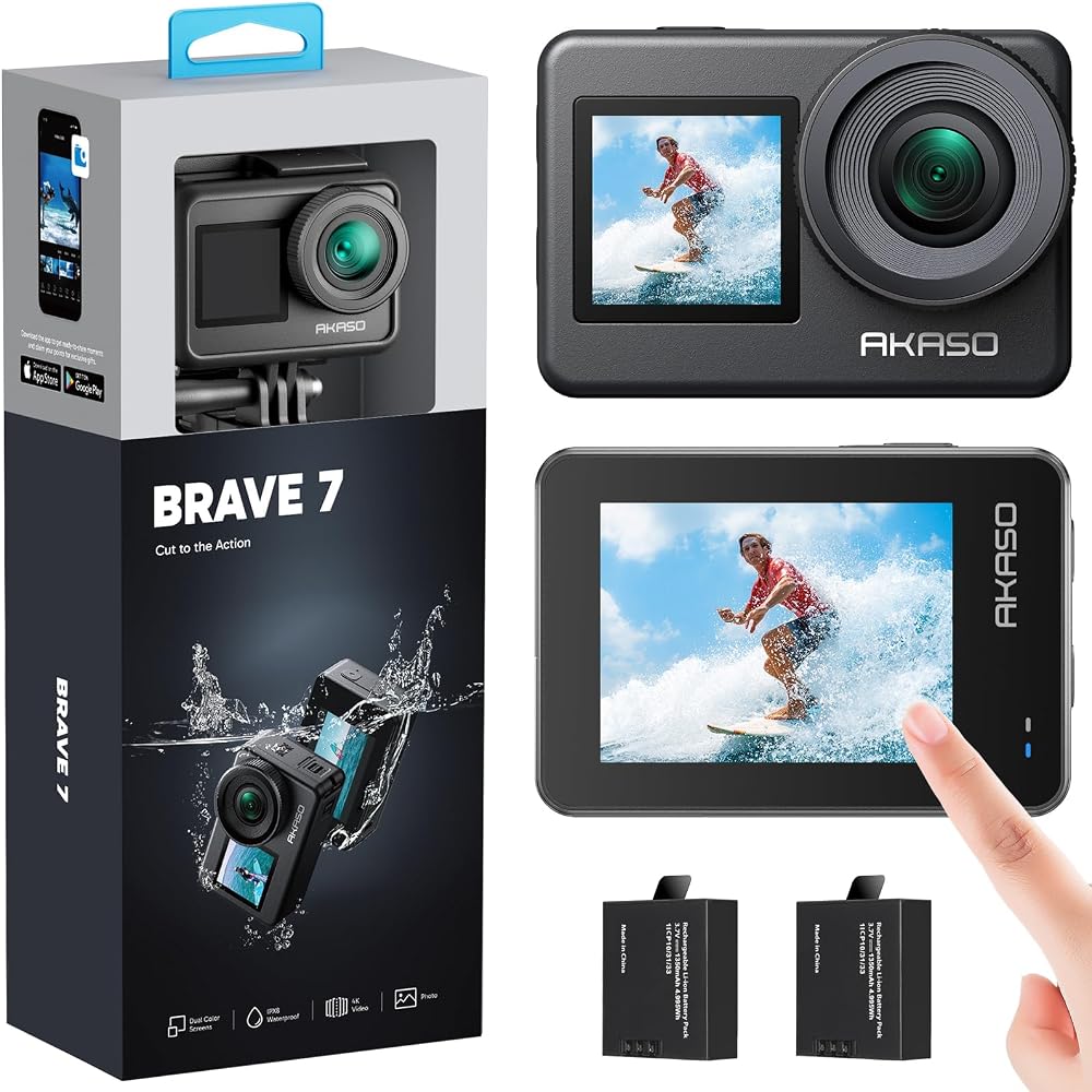 AKASO Brave 7 4K 20MP Action Camera WiFi EIS 2.0 Dual Screen Waterproof 10m