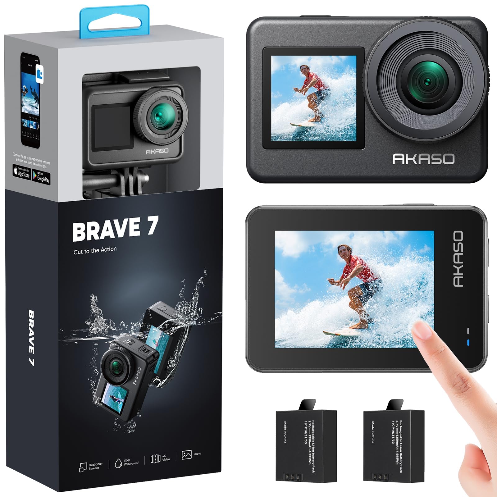 AKASO Brave 7 Action Camera, IPX8 Waterproof Underwater Camera Native 4K 20MP WiFi Cam with Touch Screen EIS 2.0 Zoom Support External Mic Voice Control Vlog Camera