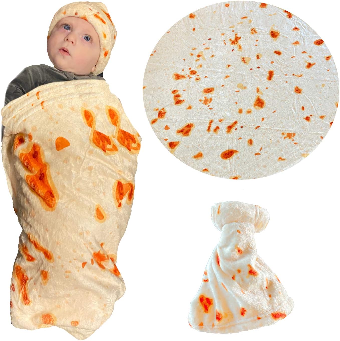 Realistic Baby Burrito Tortilla Swaddle Blanket with Beanie Hat and Security Blanket