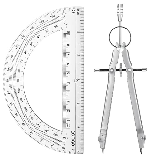 Compass Math Tool Drawing EBOOT Student Geometry Math Set, Metal Drawing Compass and 6 Inch Clear ...