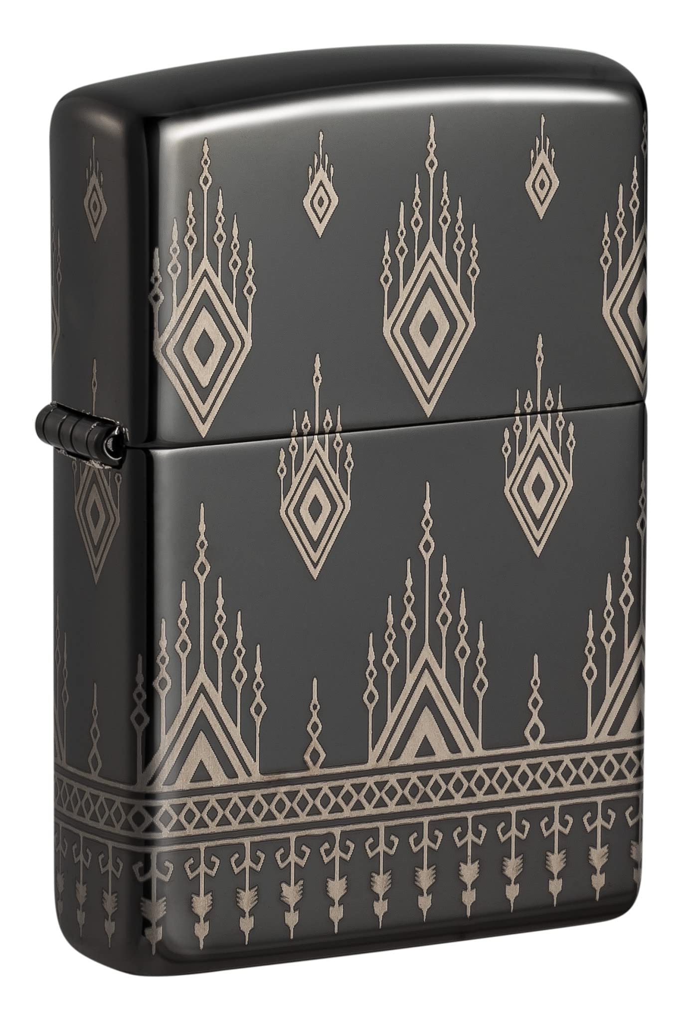 Zippo Windproof Lighter - Tribal Pattern Oriental - High Polish Black Finish, 360 Laser Engraving - Refillable - Reusable - Windproof Design - Gift Box - Made in USA