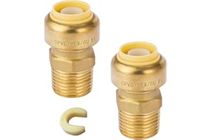 HeSun 2-Pack Pushfit Male Adapter, 1/2" MNPT x 1/2" Push to Connect Plumbing Fittings with Disconnect Clip, Brass Push-fit Fittings for PEX, Copper, CPVC, PE-RT Pipes