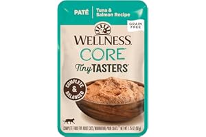 Wellness CORE Tiny Tasters Wet Cat Food, Complete & Balanced Natural Pet Food, Made with Real Meat, 1.75-Ounce Pouch, 12 Pack (Adult Cat, Tuna & Salmon Pate)