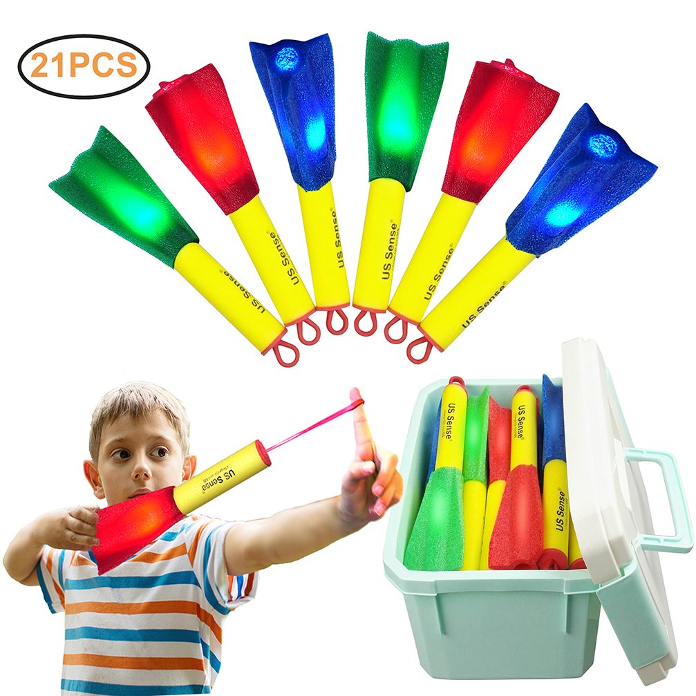 US Sense 21 Pack LED Foam Finger Rockets Slingshot Toys for Boys Girls