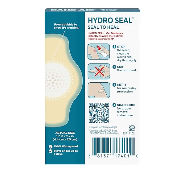 BAND-AID BRAND HYDRO SEAL ADHESIVE WATERPROOF BANDAGES, LARGE HYDROCOLLOID GEL BANDAGES FOR FIRST AID SUPPORT BETTER HEALING FOR MINOR BLISTERS, CUTS & SCRAPES, FSA/HSA ELIGIBLE, 6 CT