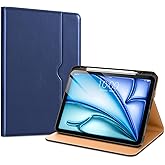 VIKESI Case for iPad Air 13 inch (M3) 2025 / (M2) 2024,Premium Leather Folio,Apple Pencil Holder,Auto Sleep/Wake,Stand Cover - Navy Blue