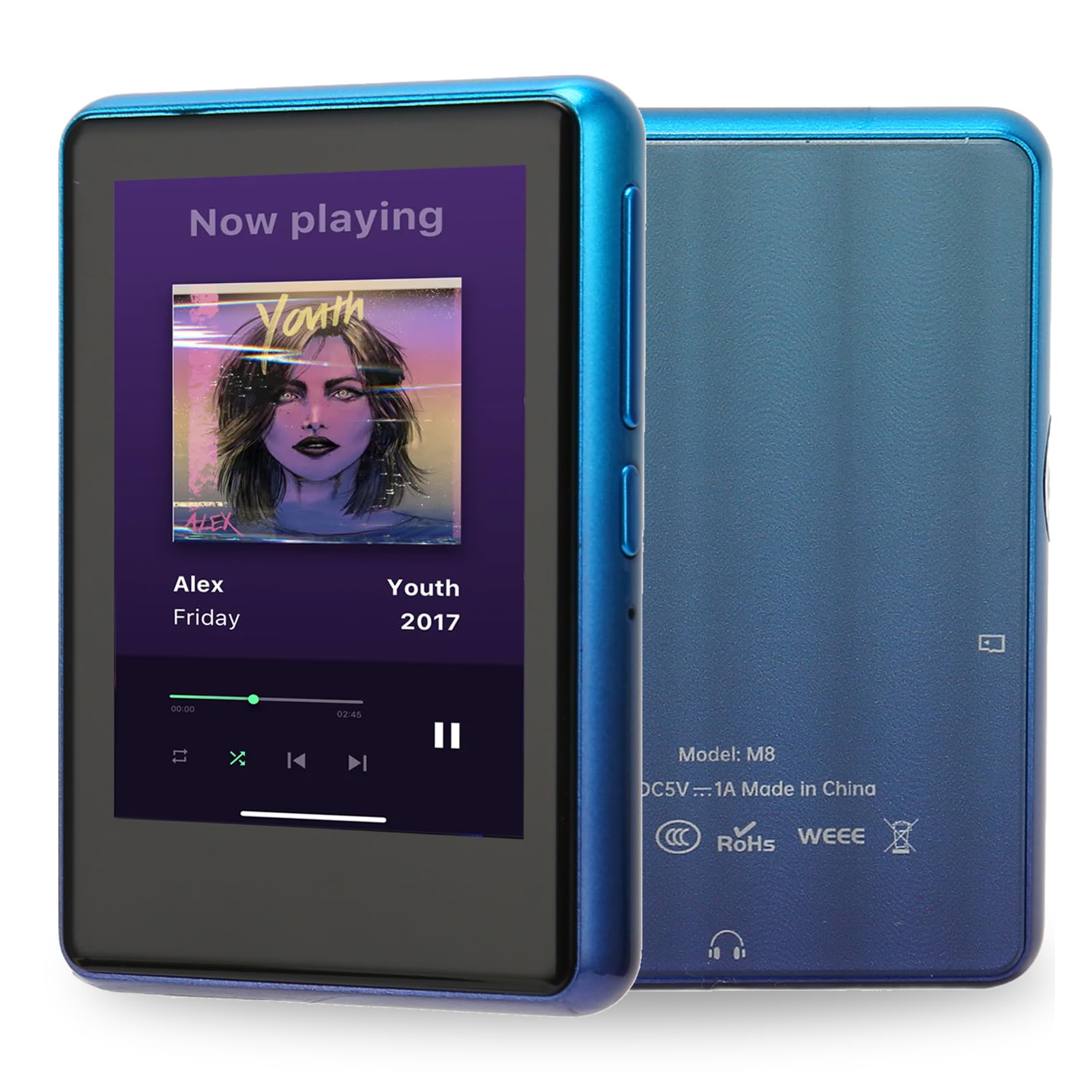 MP3 Player, BT 5.0 256GB 2.4 Inch TFT Full Touch Screen Music Player, with Wired Headphone, for 98 ME 2K XP Vista 7, for OSX 10 (Black)