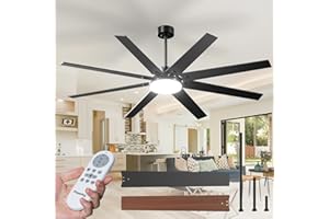 PASSKY 72 inch Ceiling Fans with Lights, Large Modern Ceiling Fan with Light and Remote Control, Reversible, 3CCT, Dimmable, Quiet, Black Ceiling fan For Bedroom, Living Room, Patio Farmhouse, Indoor/Outdoor