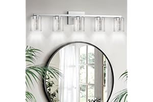 Lightania 5-Light Bathroom Light Fixtures, Dimmable 5CCT Brushed Nickel Vanity Lights, 2700K-6500K Adjustable Bathroom Vanity Light, LED Bathroom Lights Over Mirror with Crystal Bubble & Clear Glass