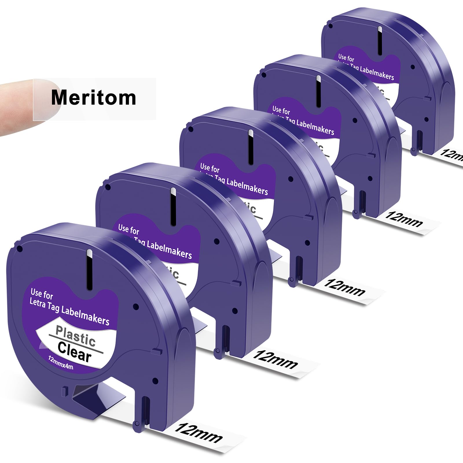 5X Replacement for Dymo Letratag Refills Tape Plastic Black on Clear, 12267 12mm x 4m, Compatible with Dymo Label Tape LT-100H LT-100T LT-110T 200B XR XM QX50