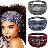 CAKURE Sequin Wide Headband Black Turban Headbands African Glitter Head Wraps Stretchy Bling Hair Wraps Hair Bands Yoga Running Sport Hair Accessories for Women and Girls