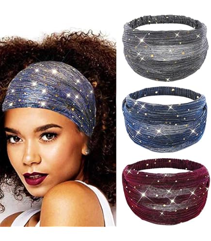Amazon.com : Rhinestone Boho Headbands, 3 Pack Crystal  display picture 3
