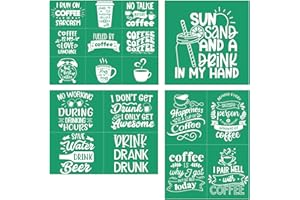 DGAGA 4PCS Coffee Stencils Reusable Silk Screen Stencils Drink Chalk Stencils Transfers Mesh for Chalk Paste Adhesive Stencils Coffee Screen Print Stencils for Wood/T-Shirt/Pillow/Canvas/Glass