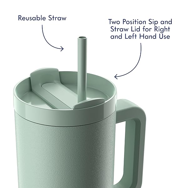 GO! 40OZ STAINLESS STEEL HANDLE TUMBLER WITH TRIPLE INSULATION & COPPER LINING – KEEPS DRINKS COLD FOR 18 HOURS & HOT FOR 6 – SPILL-RESISTANT DUAL-FUNCTION LID WITH STRAW AND SWEAT-FREE (MINT GREEN)