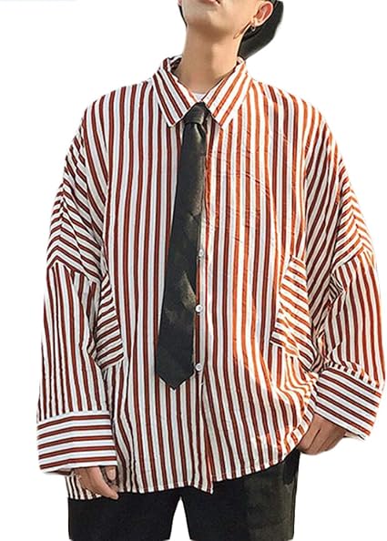 Amazon Bscoolメンズ 長袖シャツ ゆったり ストライプシャツ 春 秋 トップス ゆる アウター 春服 韓国 ファッション ストリート系 シャツ 通販