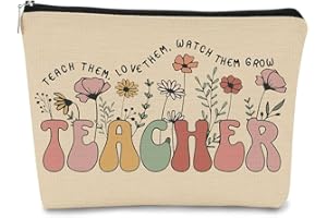 BARPERY Teacher Appreciation Gifts, Thank You Teacher Gift Vintage Wildflowers Floral Cosmetic Bag, 60s 70s Groovy Retro Floral Cosmetic Bag for Women